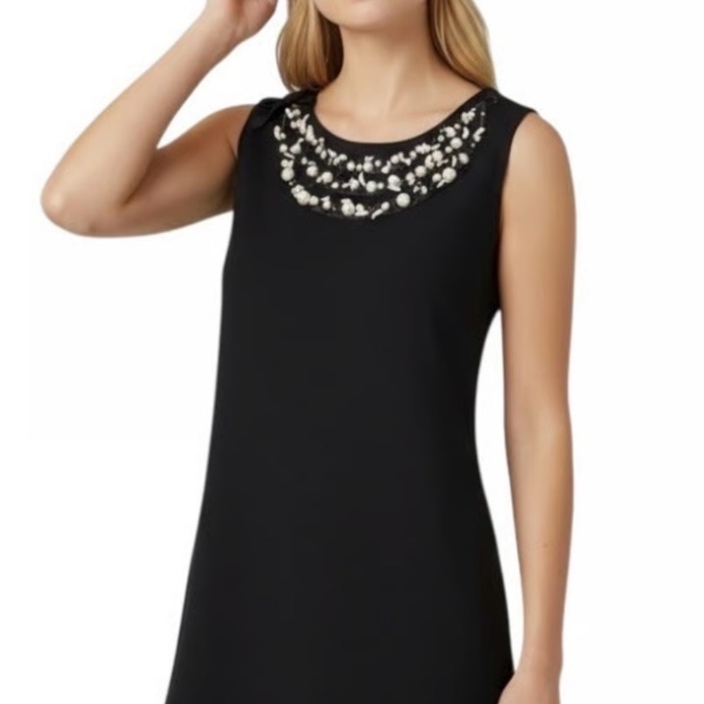 Rebecca Taylor Black Shift Dress with Pearl Neckline Size 4/6